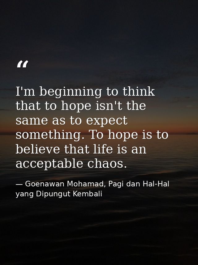 I'm beginning to think that to hope isn't the same as to expect something. To hope is to believe that life is an accepta — Goenawan Mohamad, Pagi dan Hal-Hal yang Dipungut Kembali