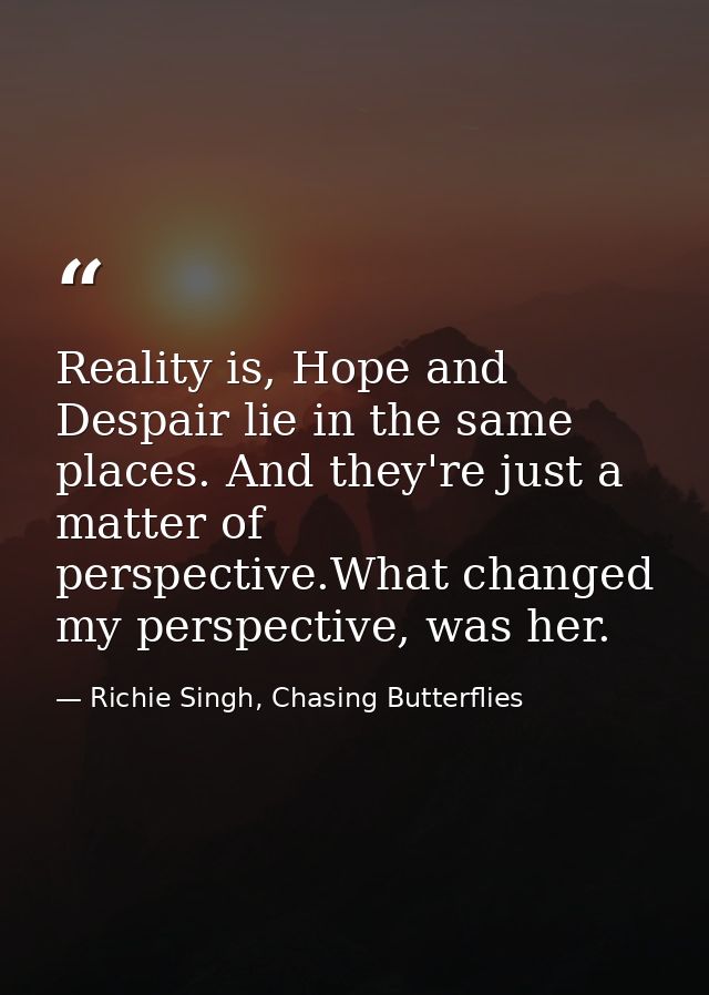 Reality is, Hope and Despair lie in the same places. And they're just a matter of perspective.What changed my perspectiv — Richie Singh, Chasing Butterflies