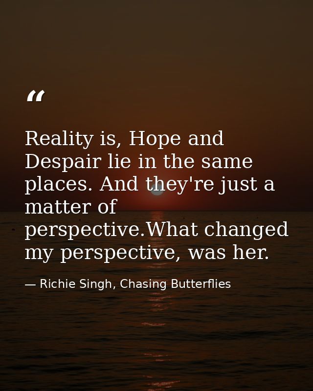 Reality is, Hope and Despair lie in the same places. And they're just a matter of perspective.What changed my perspectiv — Richie Singh, Chasing Butterflies