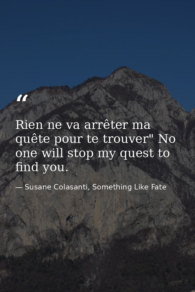 Rien ne va arrêter ma quête pour te trouver" No one will stop my quest to find you. — Susane Colasanti, Something Like Fate