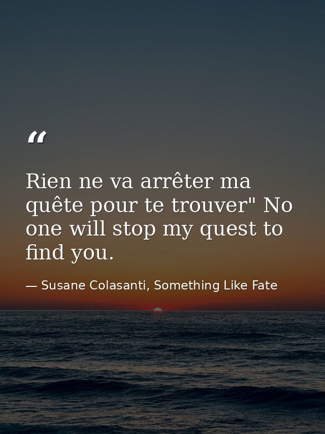 Rien ne va arrêter ma quête pour te trouver" No one will stop my quest to find you. — Susane Colasanti, Something Like Fate