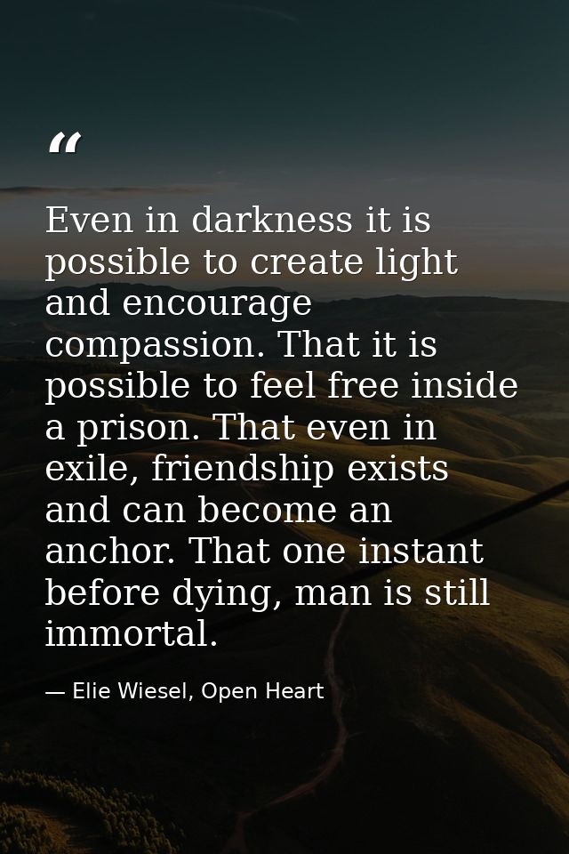 Even in darkness it is possible to create light and encourage compassion. That it is possible to feel free inside a pris — Elie Wiesel, Open Heart