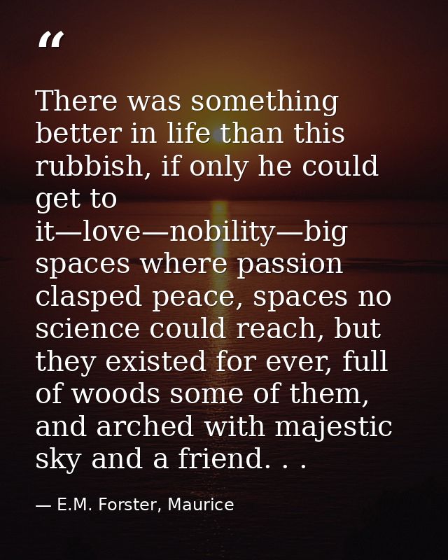 There was something better in life than this rub­bish, if only he could get to it—love—nobility—big spaces where passion — E.M. Forster, Maurice