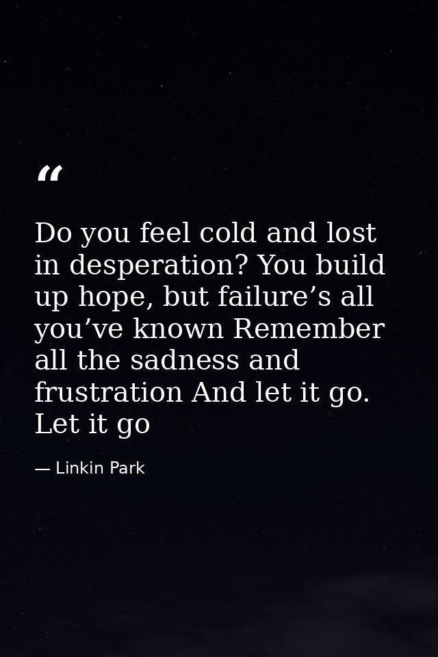 Do you feel cold and lost in desperation? You build up hope, but failure’s all you’ve known Remember all the sadness and — Linkin Park
