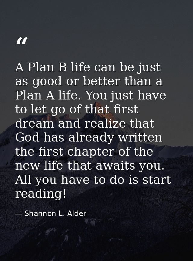 A Plan B life can be just as good or better than a Plan A life. You just have to let go of that first dream and realize  — Shannon L. Alder