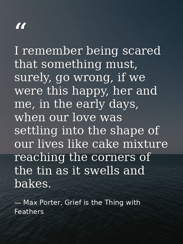 I remember being scared that something must, surely, go wrong, if we were this happy, her and me, in the early days, whe — Max Porter, Grief is the Thing with Feathers