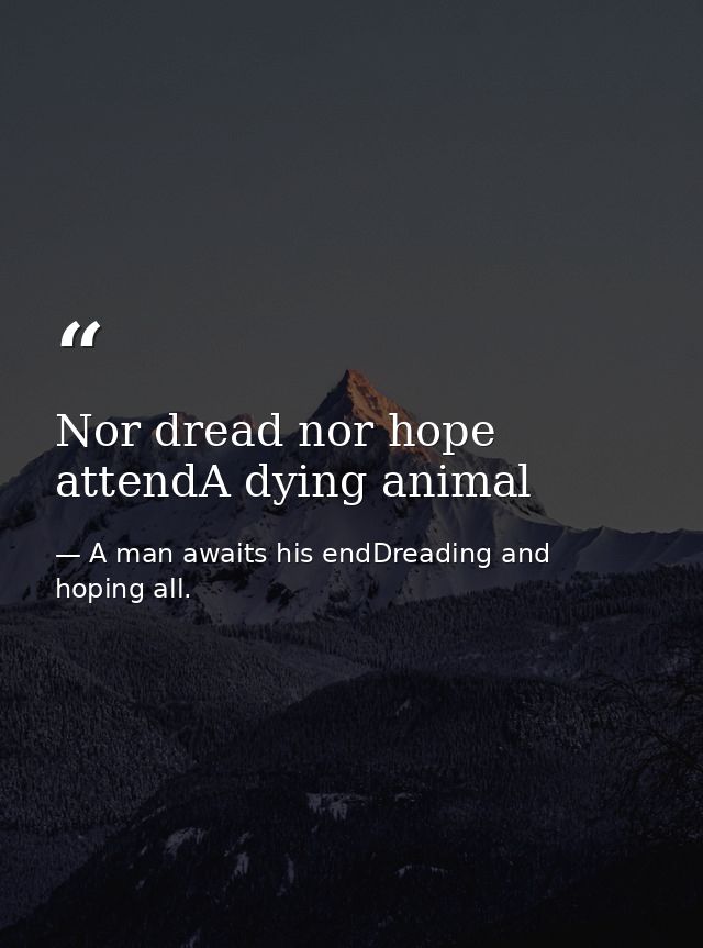 Nor dread nor hope attendA dying animal — A man awaits his endDreading and hoping all.