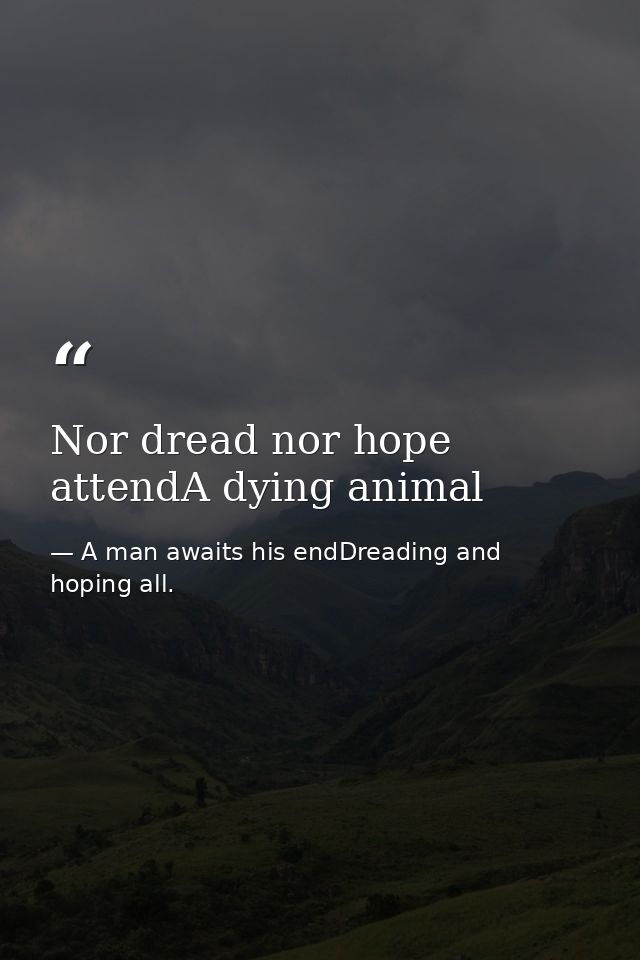 Nor dread nor hope attendA dying animal — A man awaits his endDreading and hoping all.