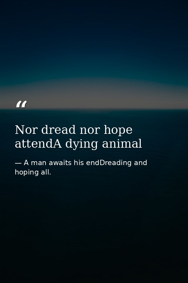 Nor dread nor hope attendA dying animal — A man awaits his endDreading and hoping all.