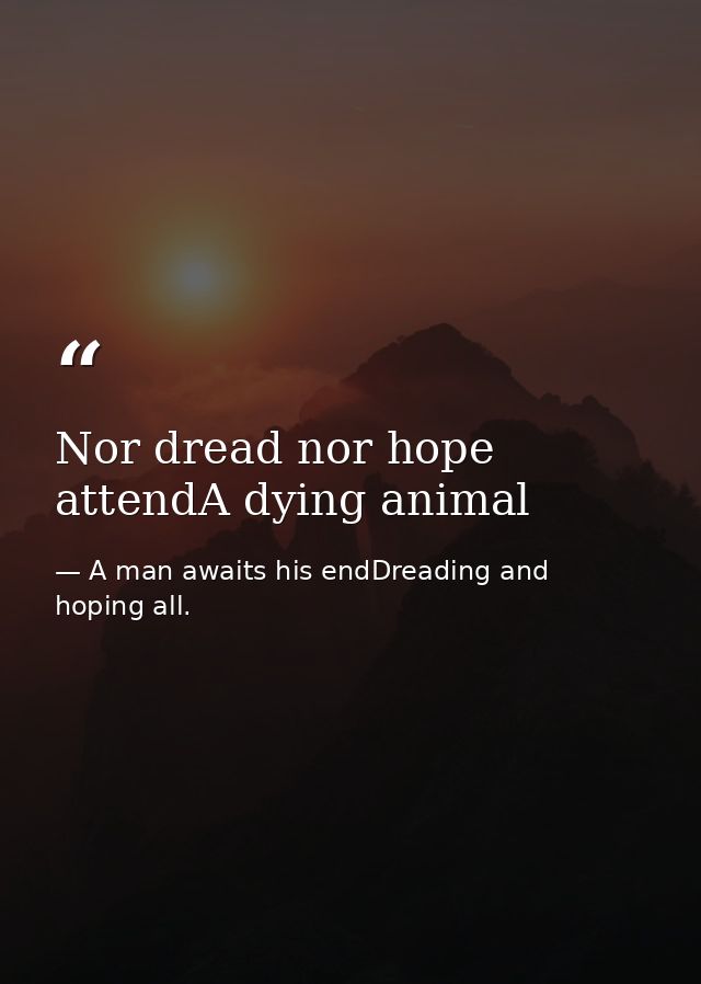 Nor dread nor hope attendA dying animal — A man awaits his endDreading and hoping all.