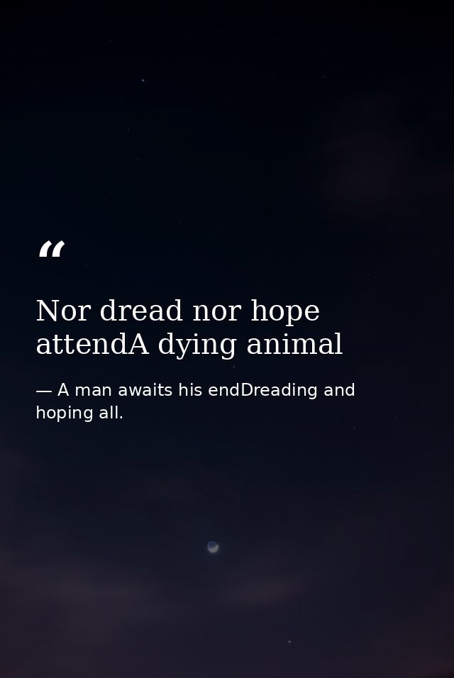 Nor dread nor hope attendA dying animal — A man awaits his endDreading and hoping all.