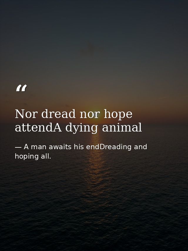 Nor dread nor hope attendA dying animal — A man awaits his endDreading and hoping all.