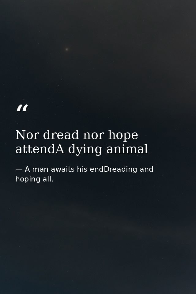 Nor dread nor hope attendA dying animal — A man awaits his endDreading and hoping all.