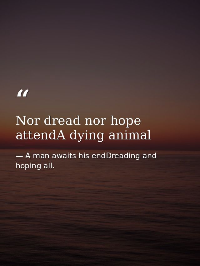 Nor dread nor hope attendA dying animal — A man awaits his endDreading and hoping all.