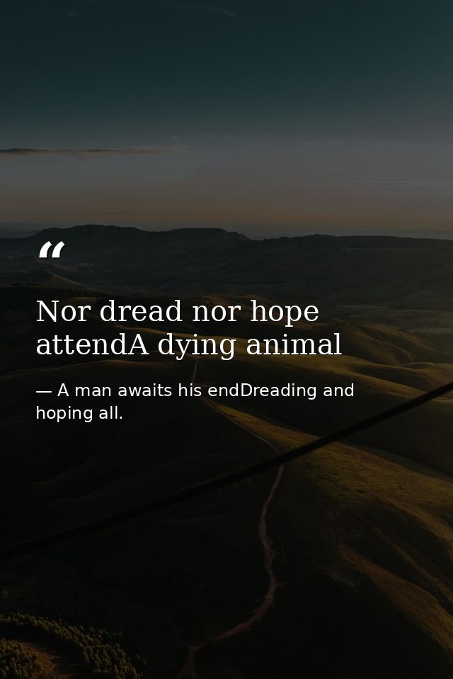 Nor dread nor hope attendA dying animal — A man awaits his endDreading and hoping all.
