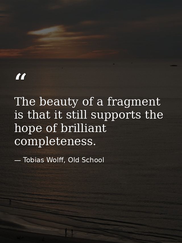 The beauty of a fragment is that it still supports the hope of brilliant completeness. — Tobias Wolff, Old School