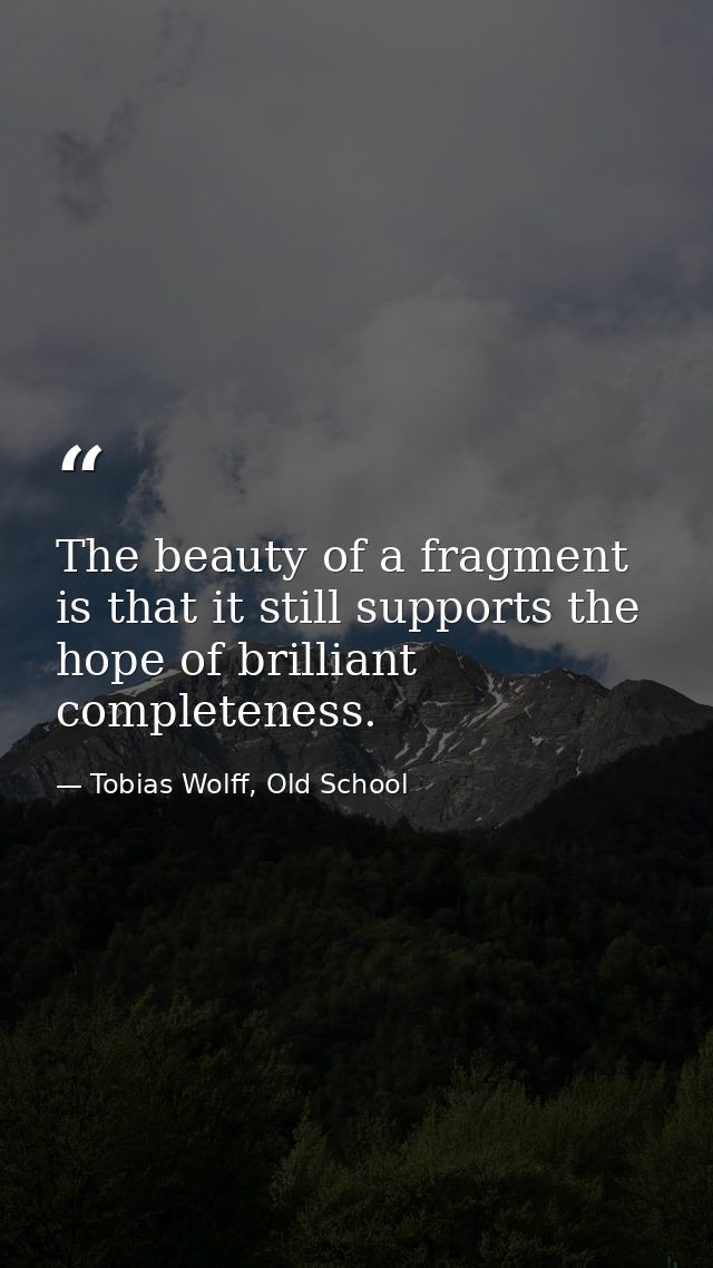The beauty of a fragment is that it still supports the hope of brilliant completeness. — Tobias Wolff, Old School