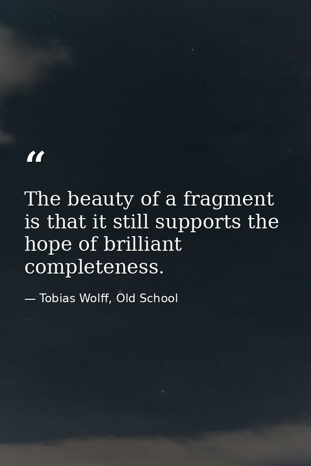 The beauty of a fragment is that it still supports the hope of brilliant completeness. — Tobias Wolff, Old School
