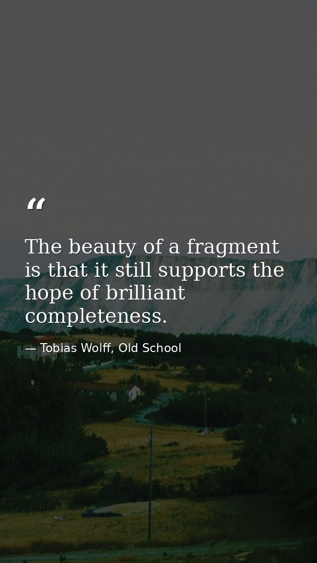 The beauty of a fragment is that it still supports the hope of brilliant completeness. — Tobias Wolff, Old School