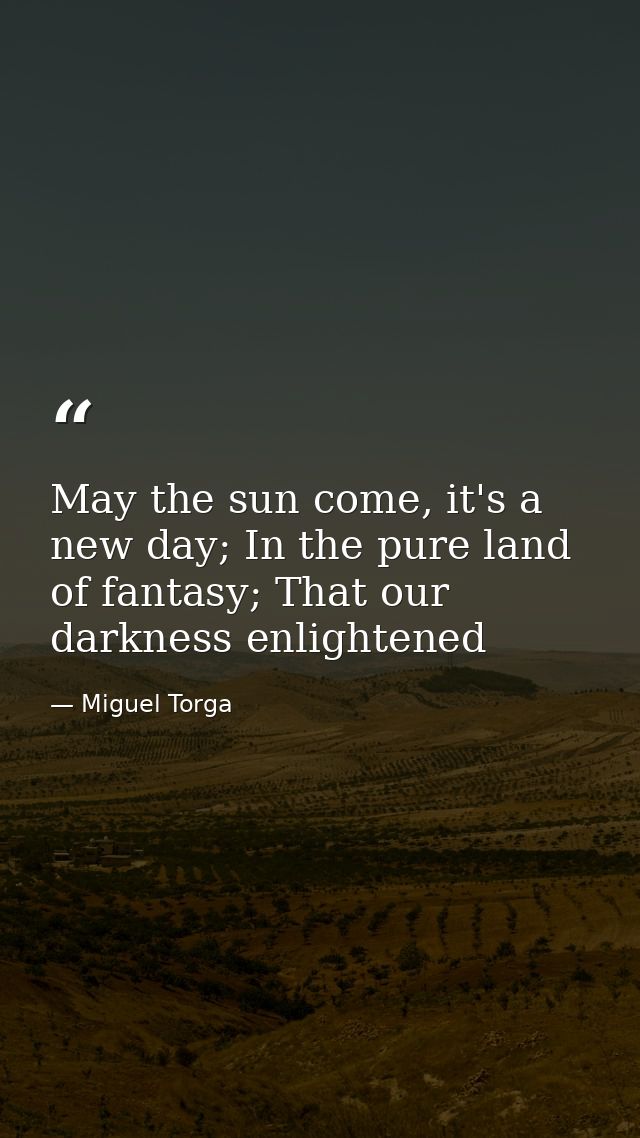 May the sun come, it's a new day; In the pure land of fantasy; That our darkness enlightened — Miguel Torga