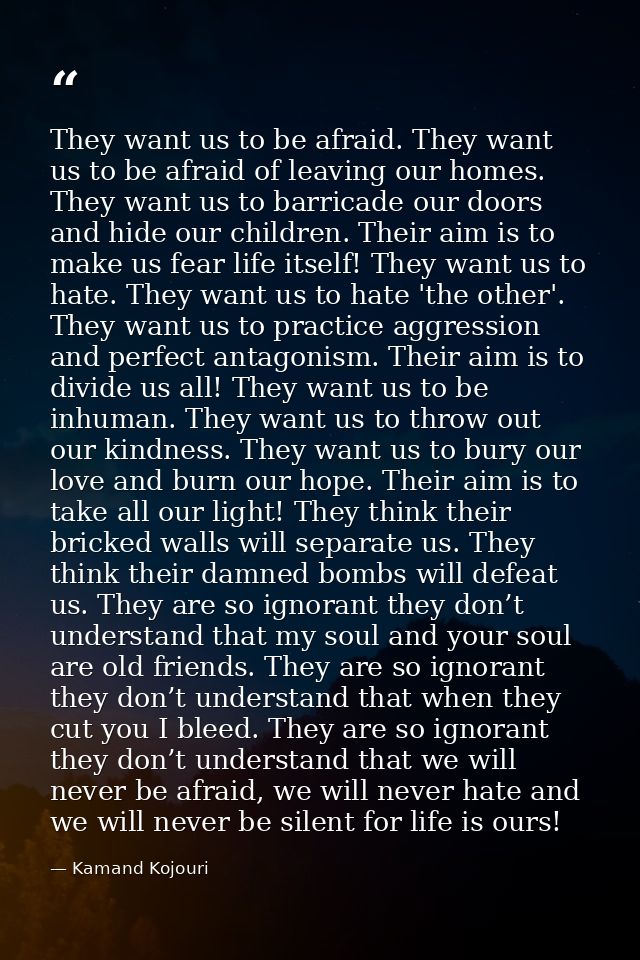 They want us to be afraid. They want us to be afraid of leaving our homes. They want us to barricade our doors and hide  — Kamand Kojouri
