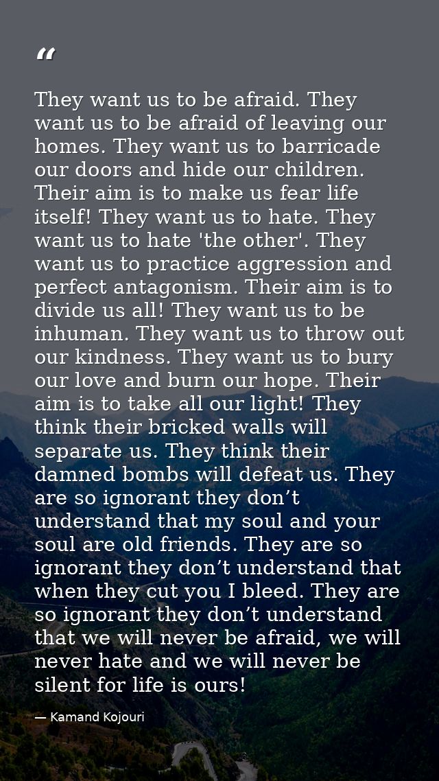 They want us to be afraid. They want us to be afraid of leaving our homes. They want us to barricade our doors and hide  — Kamand Kojouri
