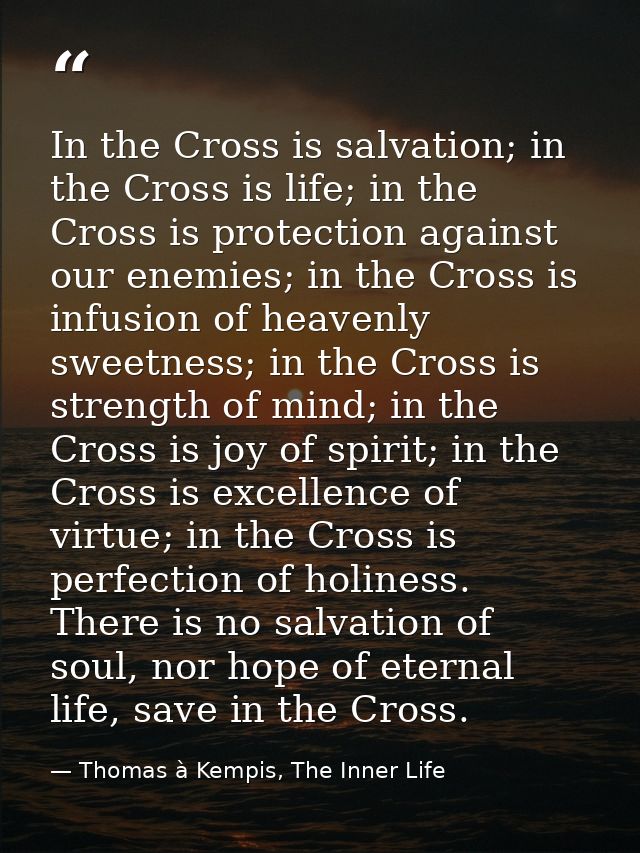 In the Cross is salvation; in the Cross is life; in the Cross is protection against our enemies; in the Cross is infusio — Thomas à Kempis, The Inner Life