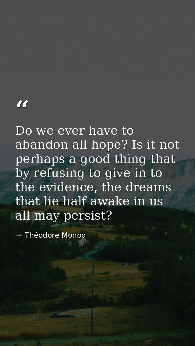 Do we ever have to abandon all hope? Is it not perhaps a good thing that by refusing to give in to the evidence, the dre — Théodore Monod