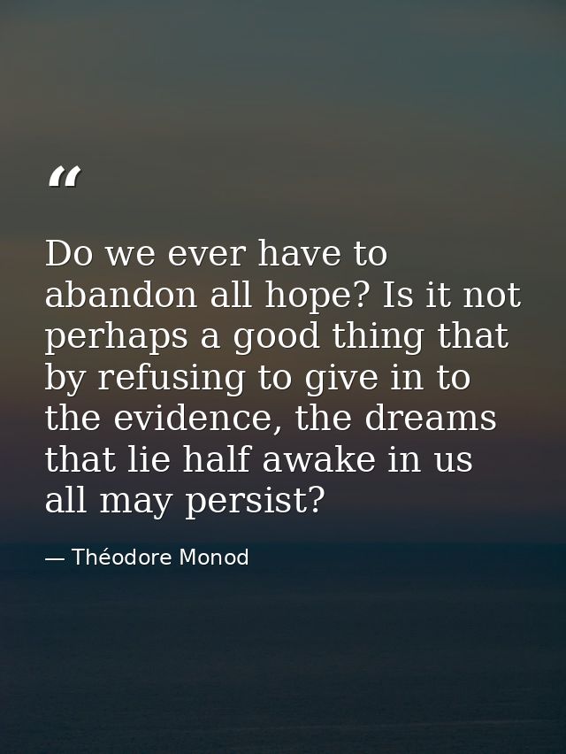 Do we ever have to abandon all hope? Is it not perhaps a good thing that by refusing to give in to the evidence, the dre — Théodore Monod