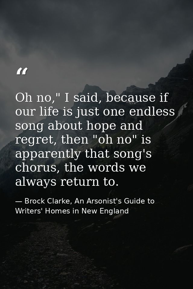 Oh no," I said, because if our life is just one endless song about hope and regret, then "oh no" is apparently that song — Brock Clarke, An Arsonist's Guide to Writers' Homes in New England