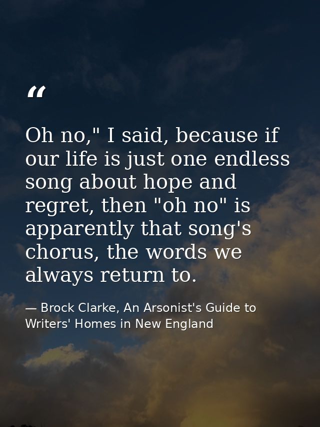 Oh no," I said, because if our life is just one endless song about hope and regret, then "oh no" is apparently that song — Brock Clarke, An Arsonist's Guide to Writers' Homes in New England