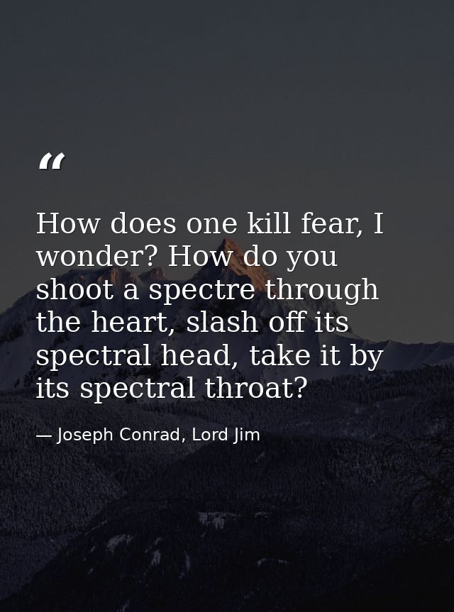 How does one kill fear, I wonder? How do you shoot a spectre through the heart, slash off its spectral head, take it by  — Joseph Conrad, Lord Jim