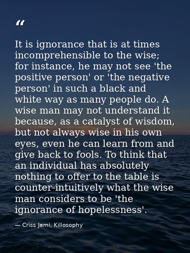 It is ignorance that is at times incomprehensible to the wise; for instance, he may not see 'the positive person' or 'th — Criss Jami, Killosophy