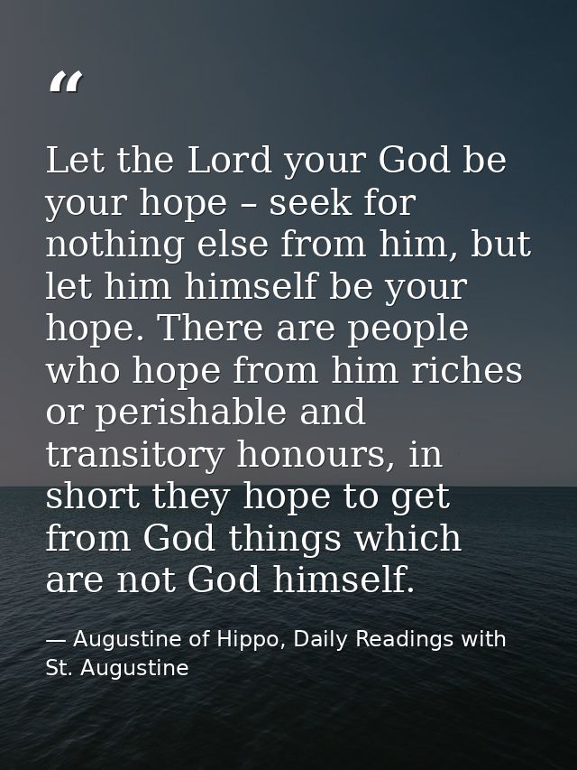 Let the Lord your God be your hope – seek for nothing else from him, but let him himself be your hope. There are people  — Augustine of Hippo, Daily Readings with St. Augustine