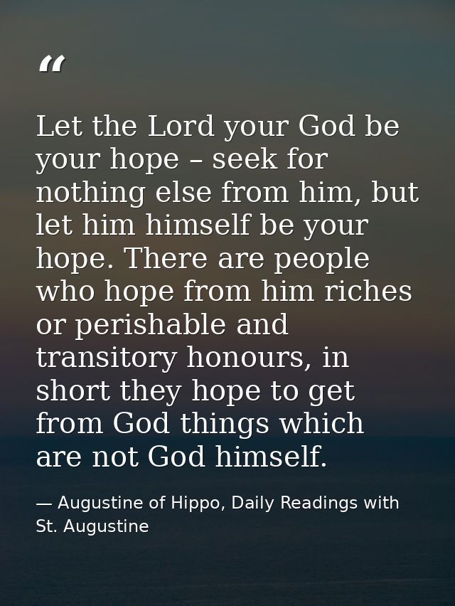Let the Lord your God be your hope – seek for nothing else from him, but let him himself be your hope. There are people  — Augustine of Hippo, Daily Readings with St. Augustine