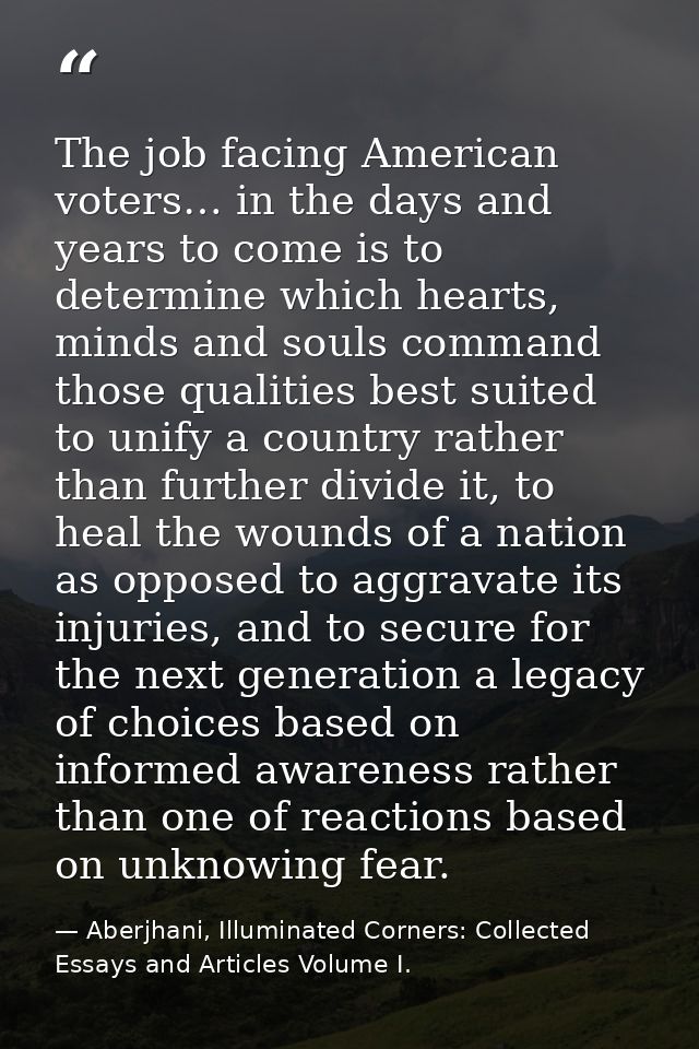The job facing American voters… in the days and years to come is to determine which hearts, minds and souls command thos — Aberjhani, Illuminated Corners: Collected Essays and Articles Volume I.