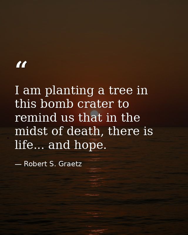 I am planting a tree in this bomb crater to remind us that in the midst of death, there is life... and hope. — Robert S. Graetz