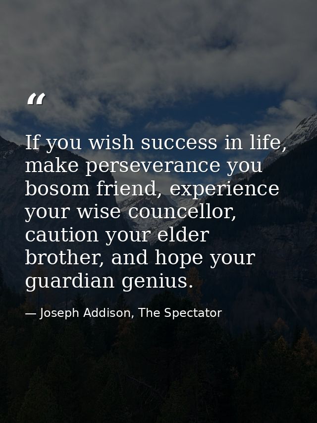 If you wish success in life, make perseverance you bosom friend, experience your wise councellor, caution your elder bro — Joseph Addison, The Spectator