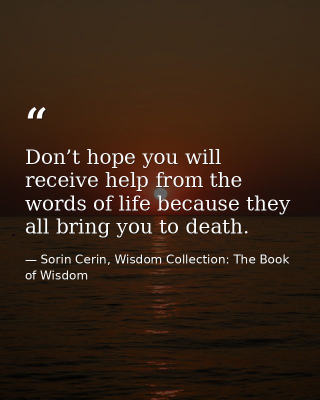 Don’t hope you will receive help from the words of life because they all bring you to death. — Sorin Cerin, Wisdom Collection: The Book of Wisdom