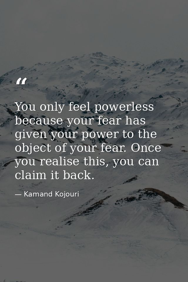 You only feel powerless because your fear has given your power to the object of your fear. Once you realise this, you ca — Kamand Kojouri