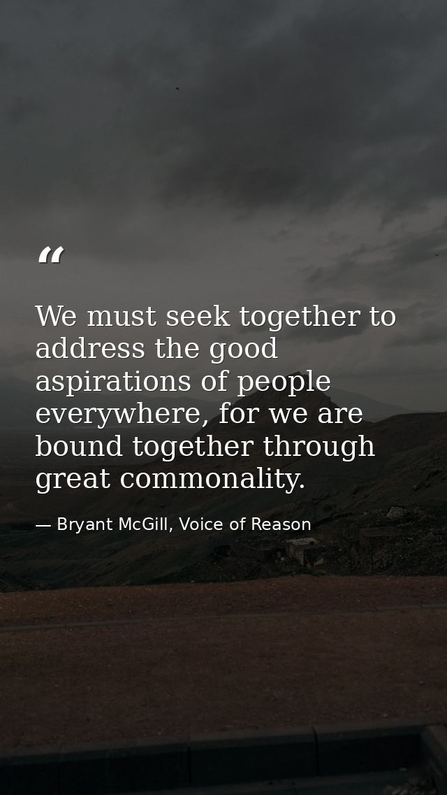 We must seek together to address the good aspirations of people everywhere, for we are bound together through great comm — Bryant McGill, Voice of Reason