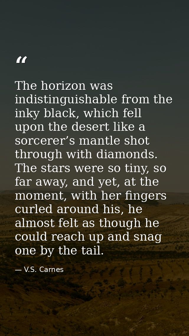The horizon was indistinguishable from the inky black, which fell upon the desert like a sorcerer’s mantle shot through  — V.S. Carnes