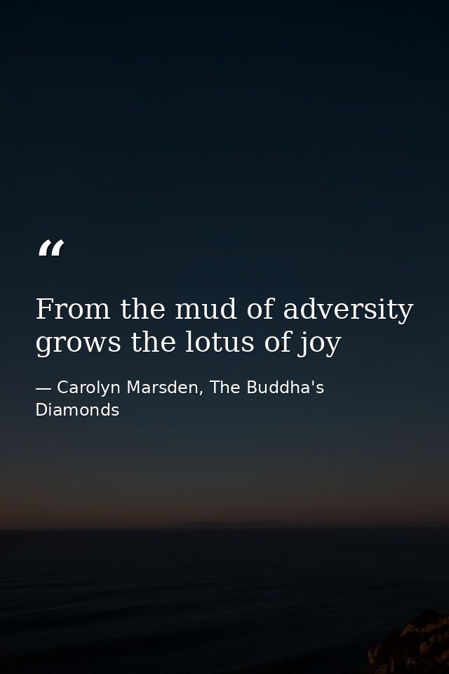 From the mud of adversity grows the lotus of joy — Carolyn Marsden, The Buddha's Diamonds