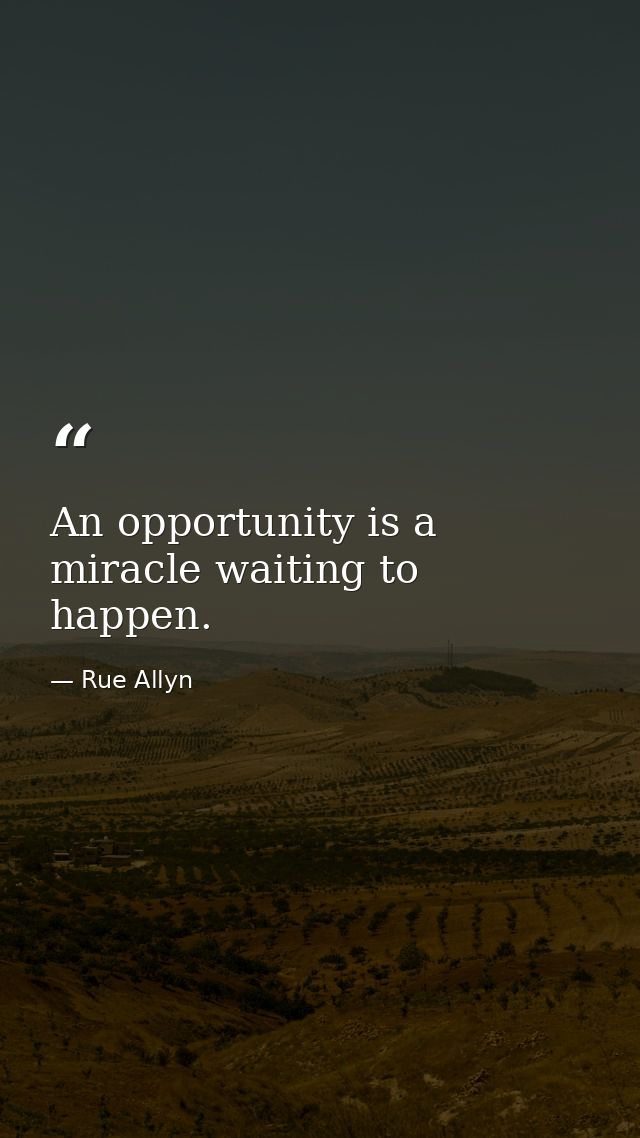An opportunity is a miracle waiting to happen. — Rue Allyn