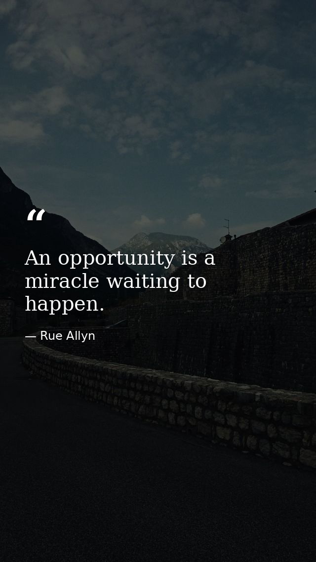 An opportunity is a miracle waiting to happen. — Rue Allyn