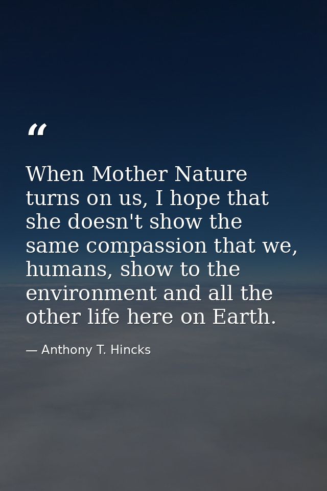 When Mother Nature turns on us, I hope that she doesn't show the same compassion that we, humans, show to the environmen — Anthony T. Hincks