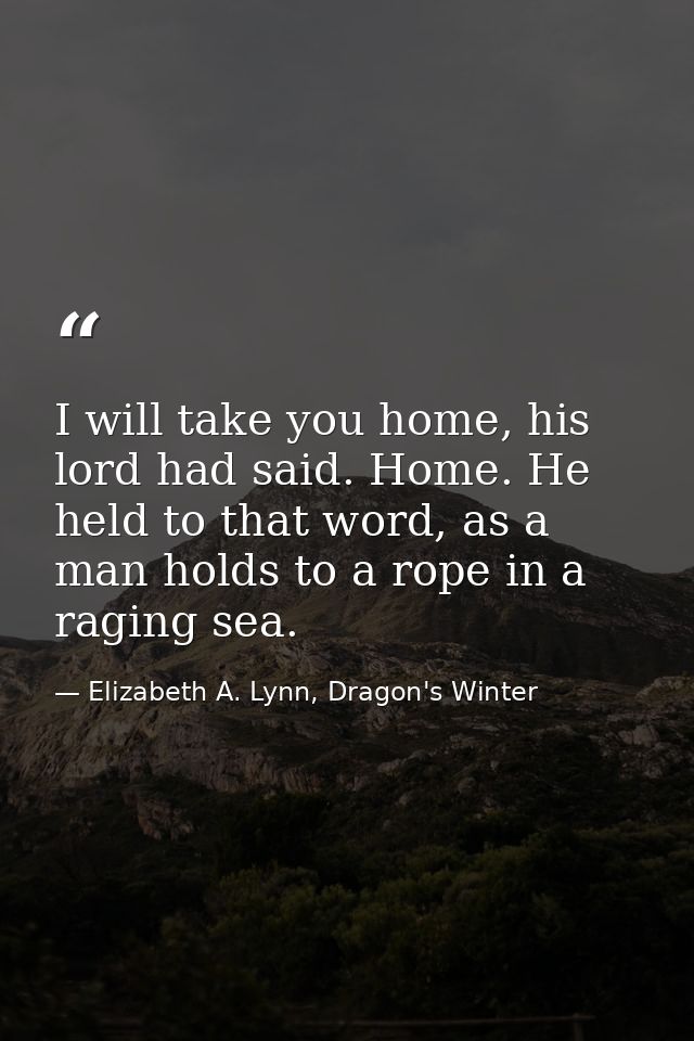 I will take you home, his lord had said. Home. He held to that word, as a man holds to a rope in a raging sea. — Elizabeth A. Lynn, Dragon's Winter