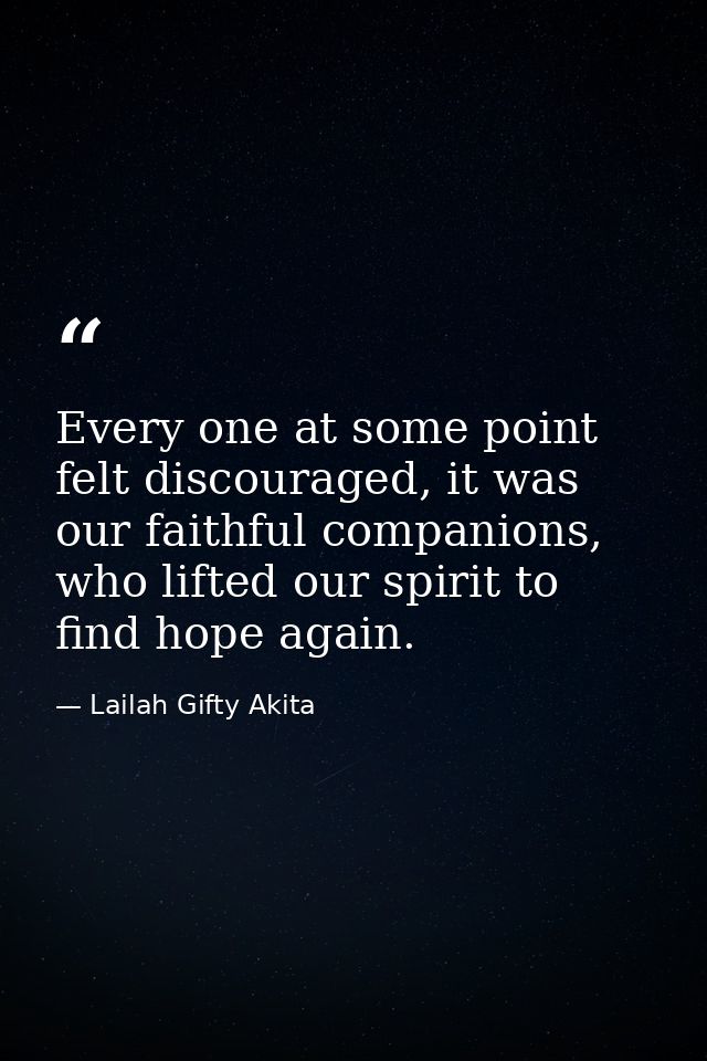 Every one at some point felt discouraged, it was our faithful companions, who lifted our spirit to find hope again. — Lailah Gifty Akita