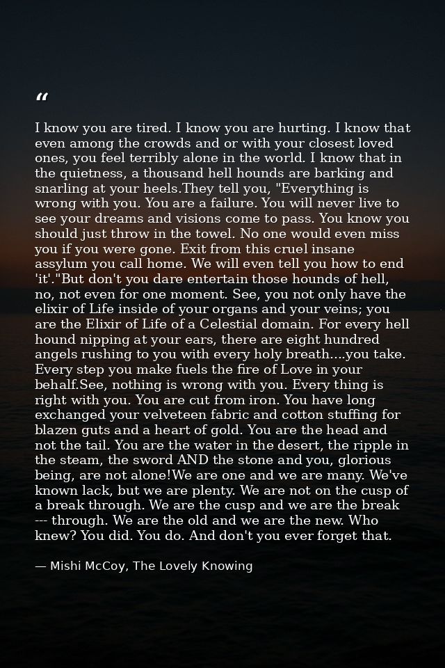 I know you are tired. I know you are hurting. I know that even among the crowds and or with your closest loved ones, you — Mishi McCoy, The Lovely Knowing