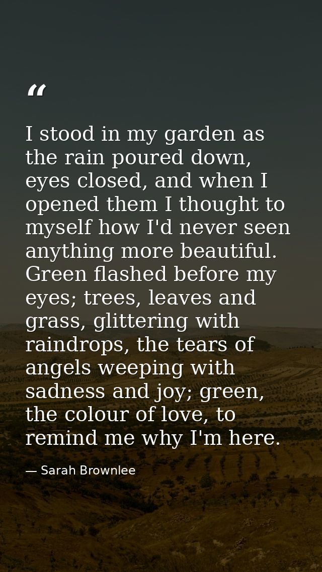 I stood in my garden as the rain poured down, eyes closed, and when I opened them I thought to myself how I'd never seen — Sarah Brownlee